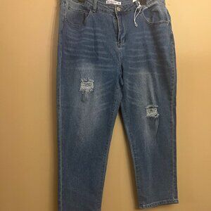 Vintage Violet Women's Mom Jeans, distressed finish, mid blue, Size 20